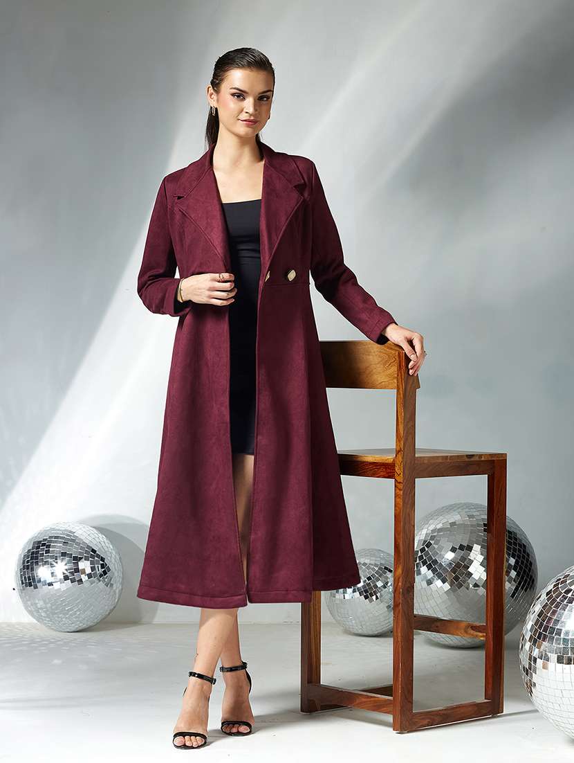 women solid long sleeve trench coat - 22364096 -  Standard Image - 4