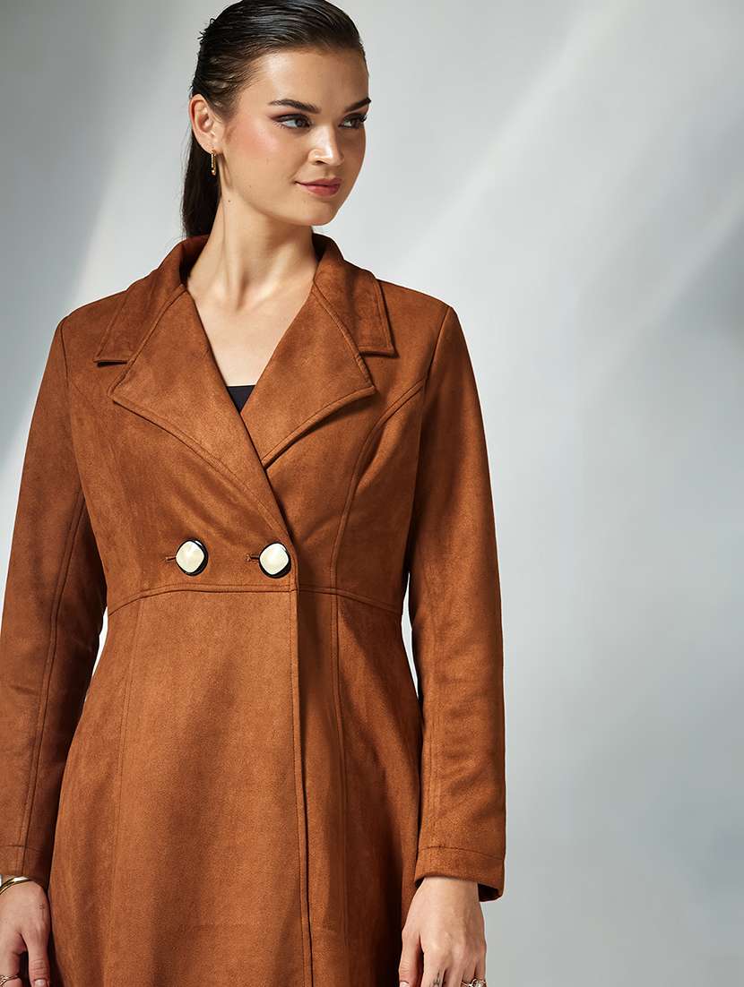 women solid long sleeve trench coat - 22364098 -  Standard Image - 1