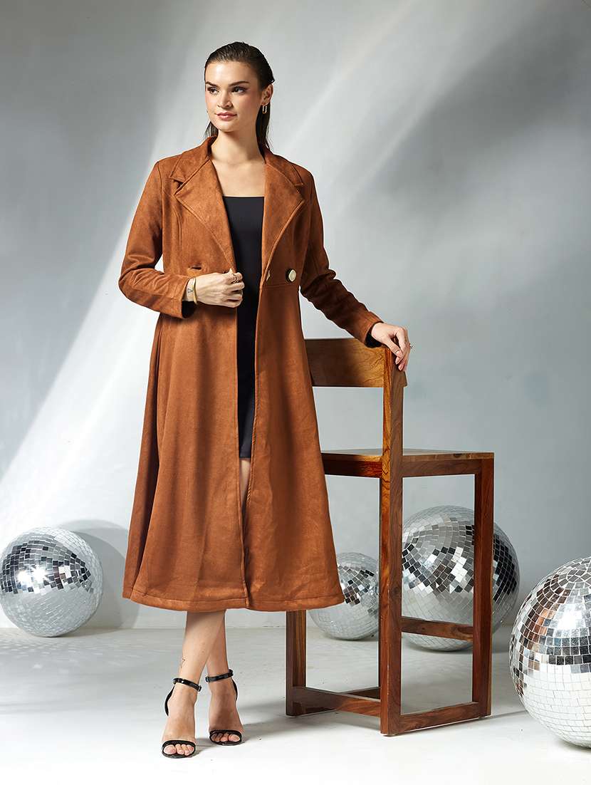 women solid long sleeve trench coat - 22364098 -  Standard Image - 4