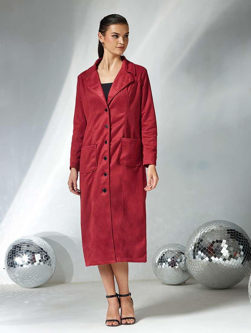 women solid long sleeve trench coat
