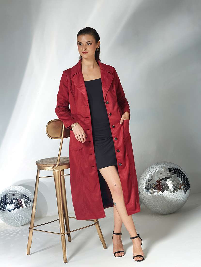 women solid long sleeve trench coat - 22364100 -  Standard Image - 4