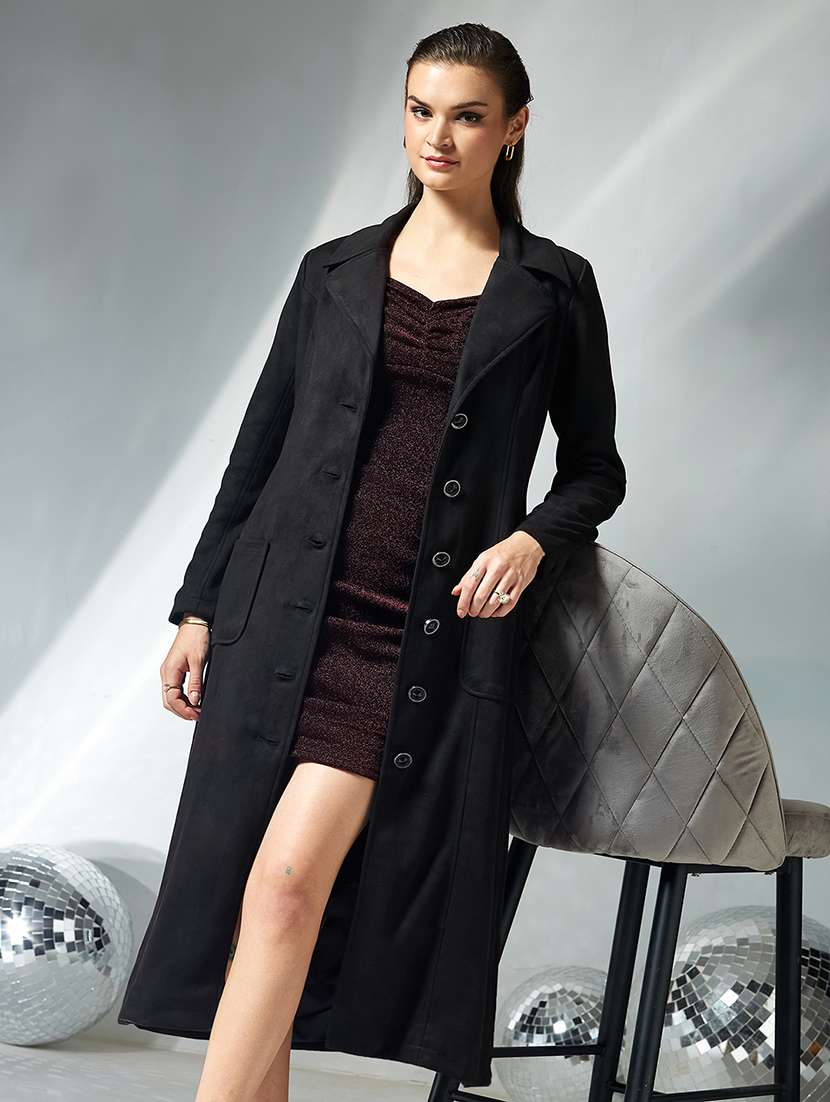 women solid long sleeve trench coat - 22364101 -  Standard Image - 1