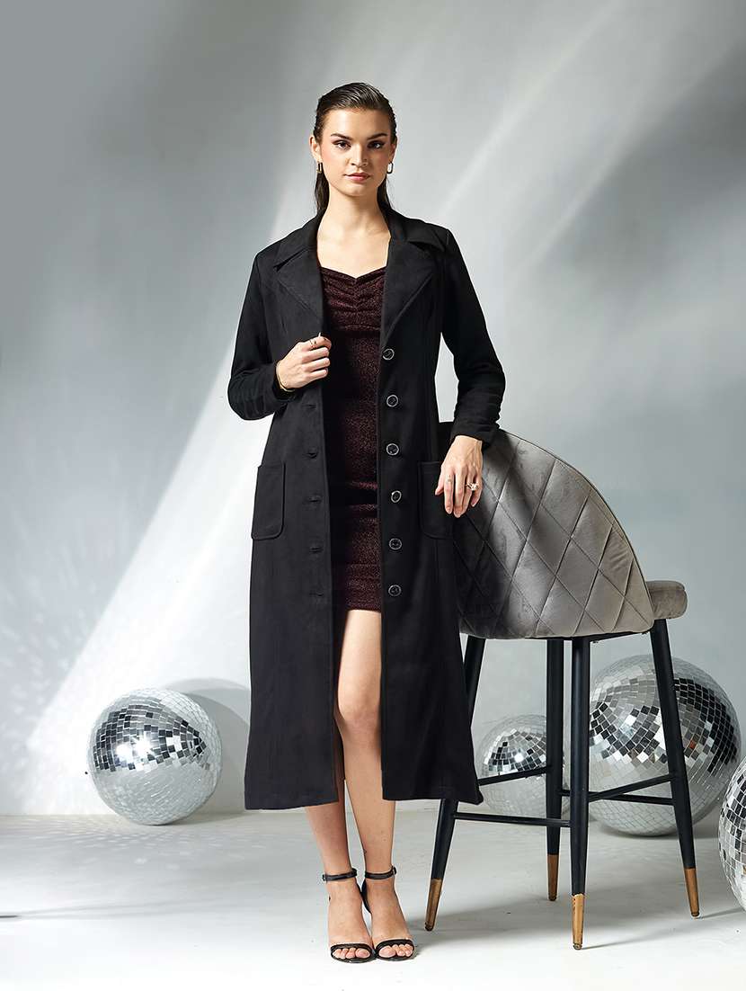 women solid long sleeve trench coat - 22364101 -  Standard Image - 4