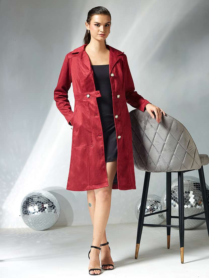women solid long sleeve trench coat - 22364103 -  Standard Image - 4