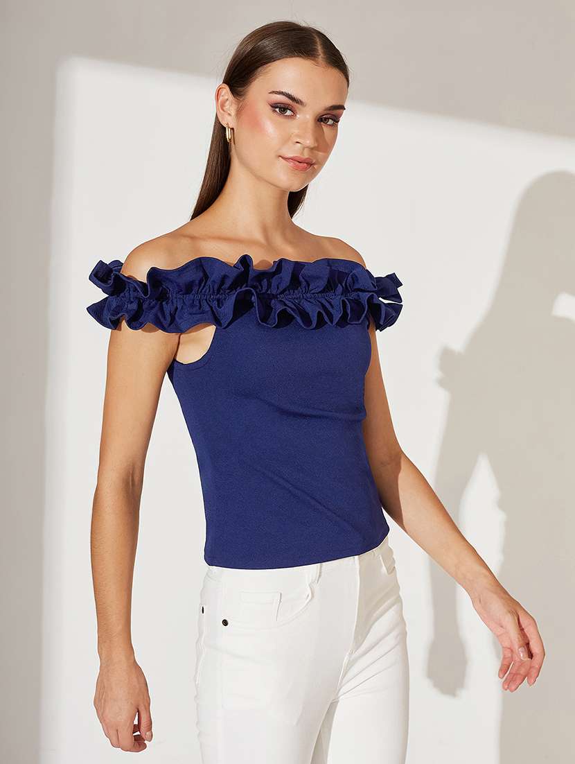 women solid off shoulder straight top - 22364116 -  Standard Image - 1