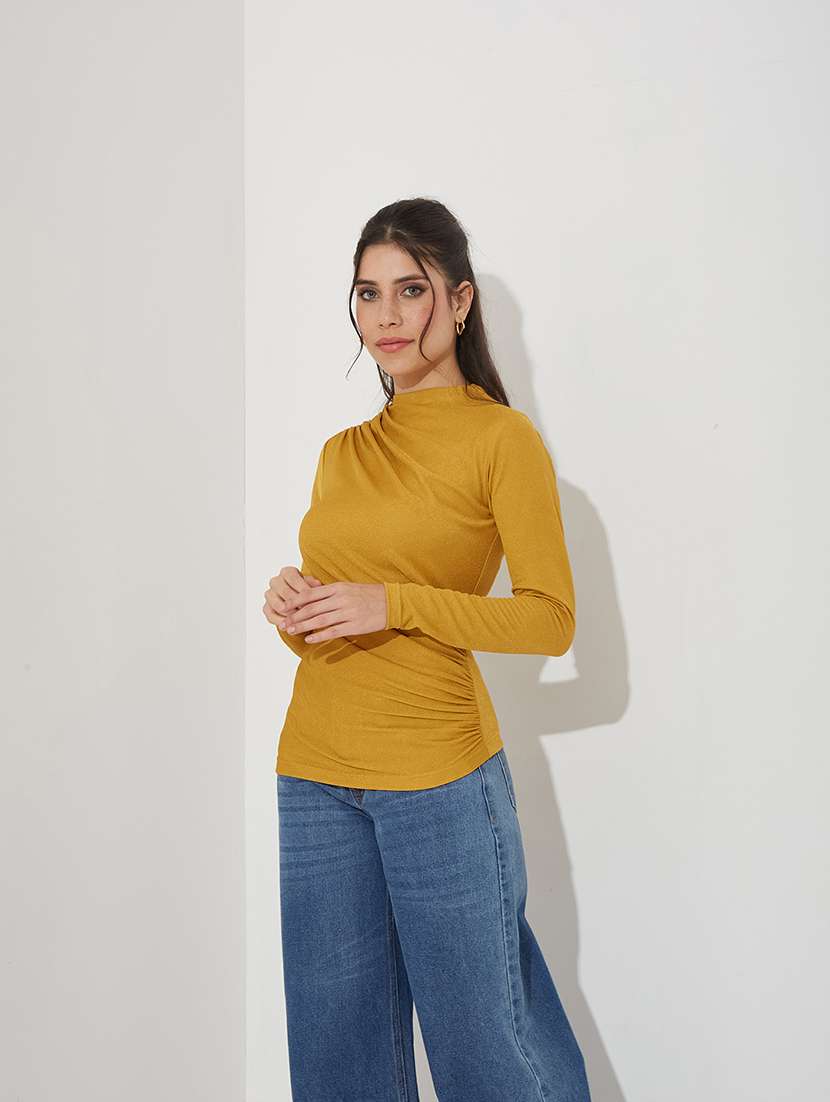 women solid long sleeve ruched top - 22364119 -  Standard Image - 1