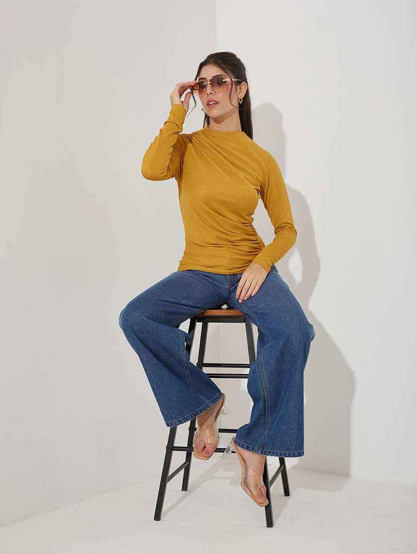 women solid long sleeve ruched top - 22364119 -  Standard Image - 4