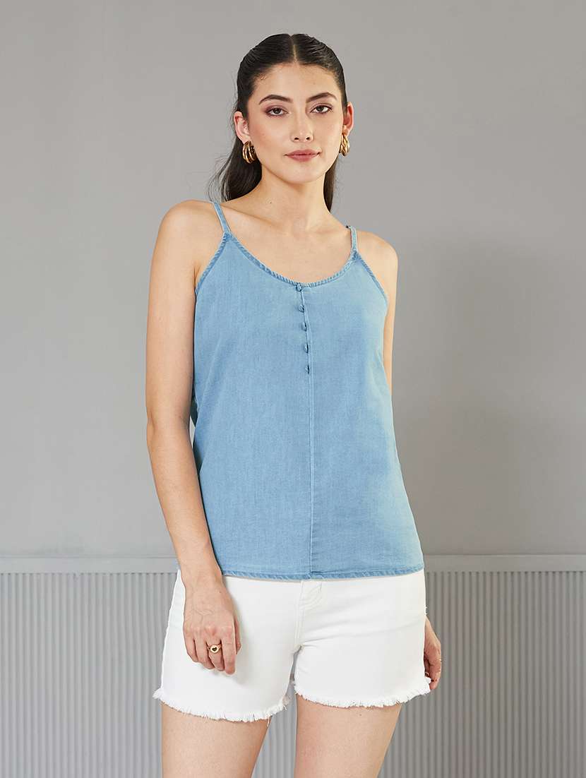 Women Solid Shoulder Strap Straight Top - 22364123 -  Standard Image - 1