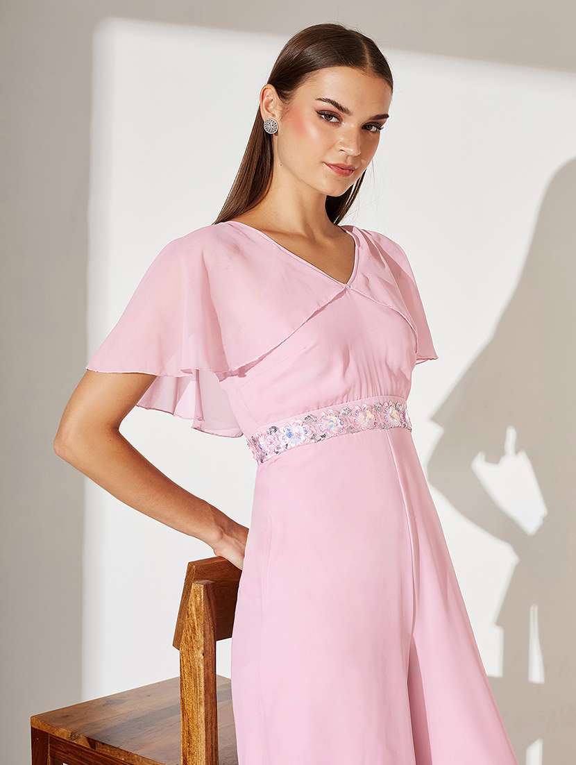 women pink solid flute sleeve jumpsuit - 22364147 -  Standard Image - 4