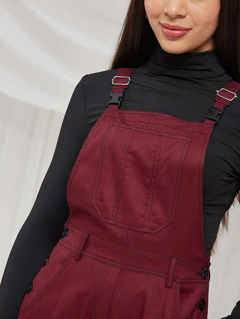 women solid adjustable strap dungaree - 22364148 -  Standard Image - 4