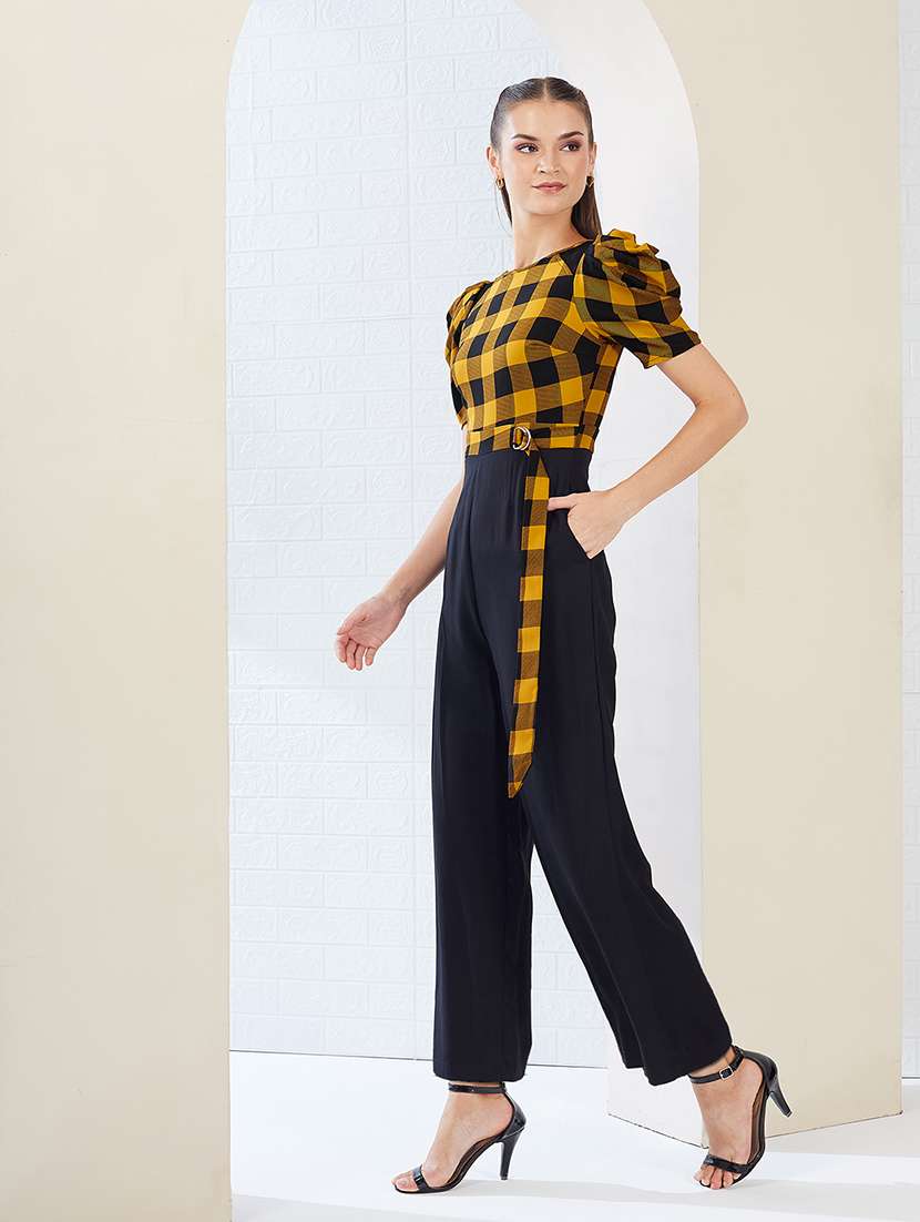 women checkered puff sleeve jumpsuit - 22364149 -  Standard Image - 1