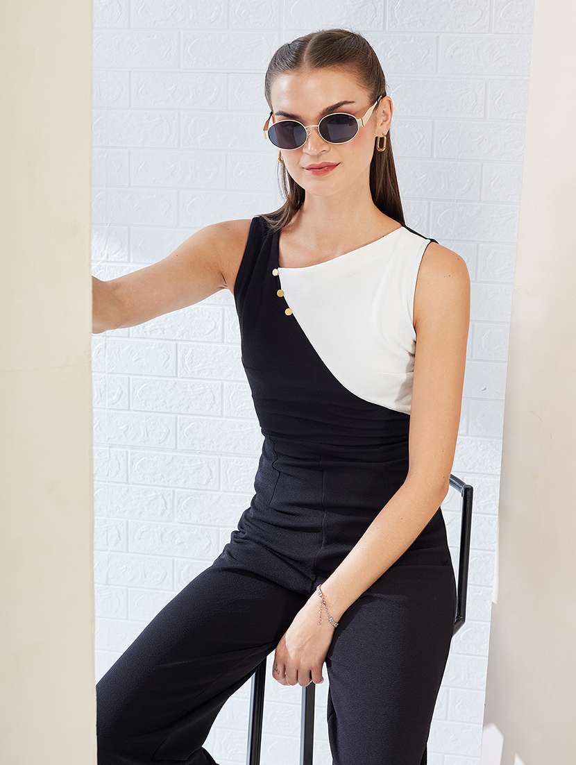 women colro blocked sleeveless jumpsuit - 22364155 -  Standard Image - 4