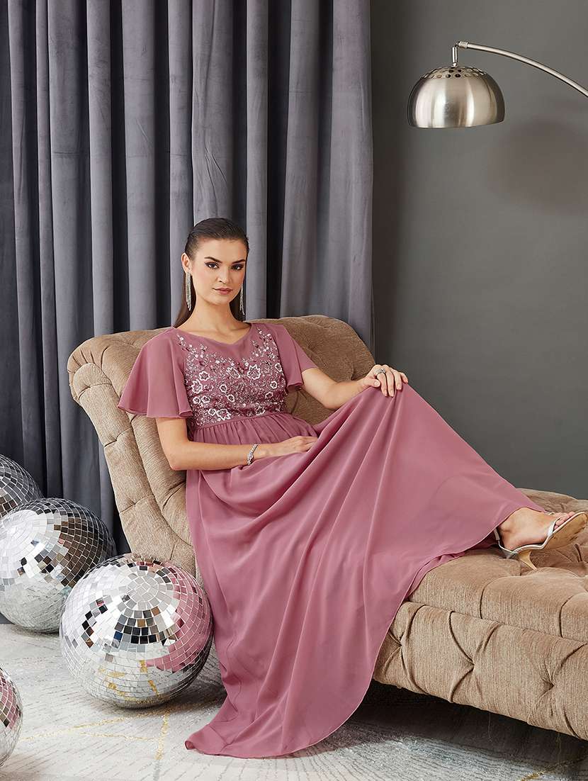 women embellished flute sleeve fit & flare dress - 22364211 -  Standard Image - 4