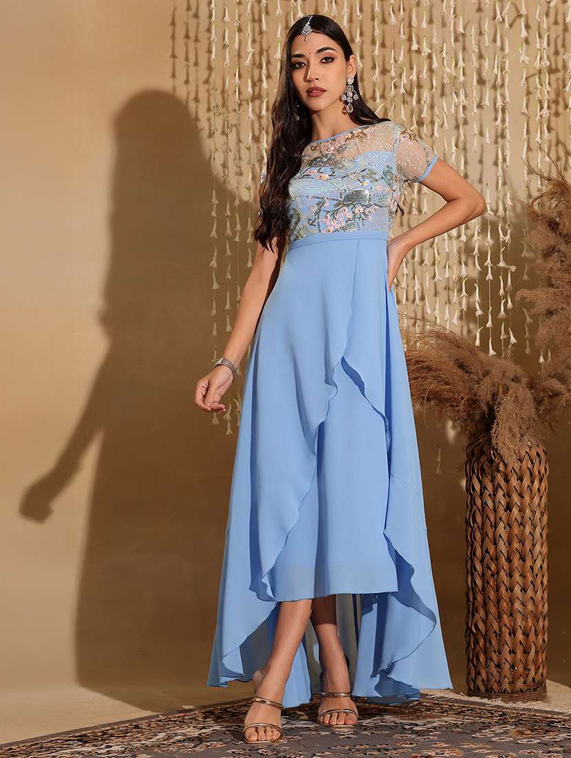 women embellished short sleeve asymmetric dress - 22364220 -  Standard Image - 1