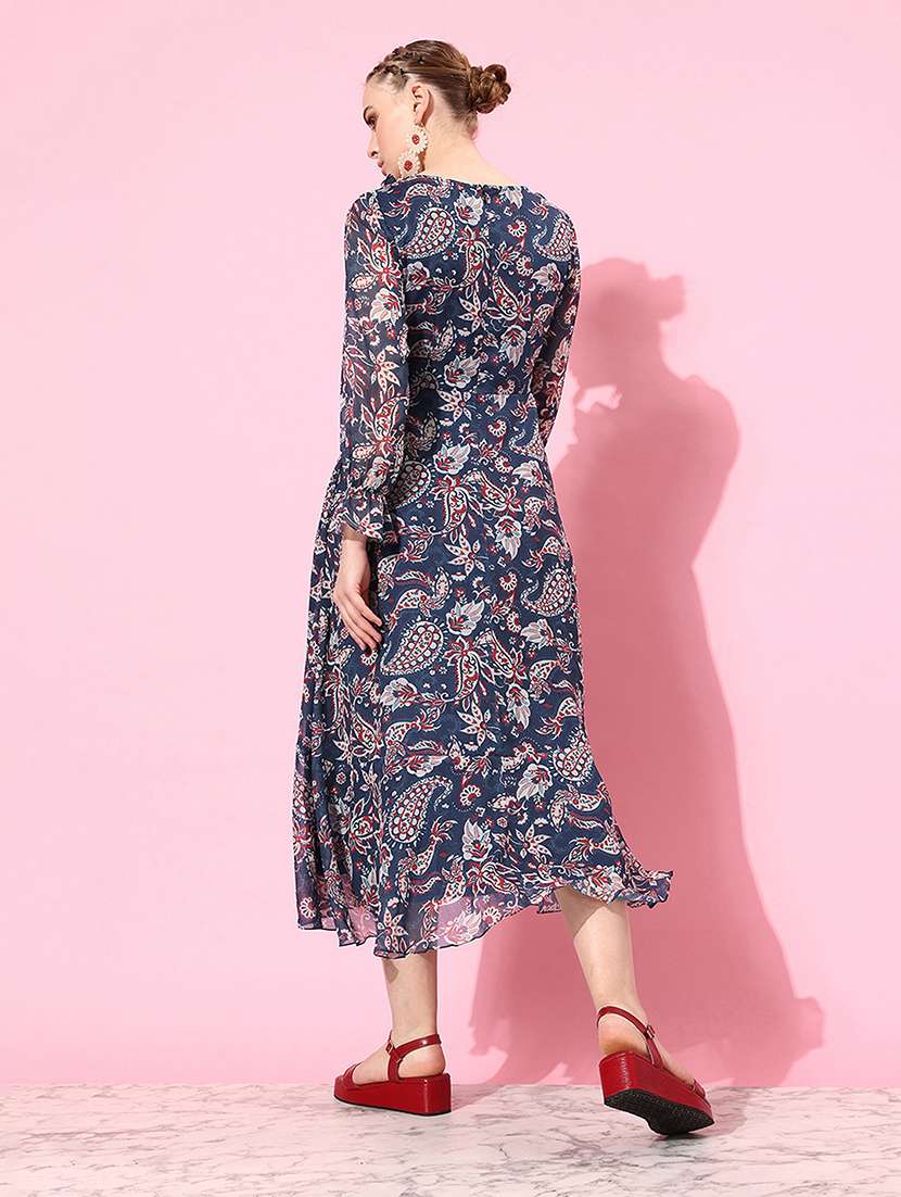 women printed long sleeve asymmetric dress - 22364228 -  Standard Image - 1