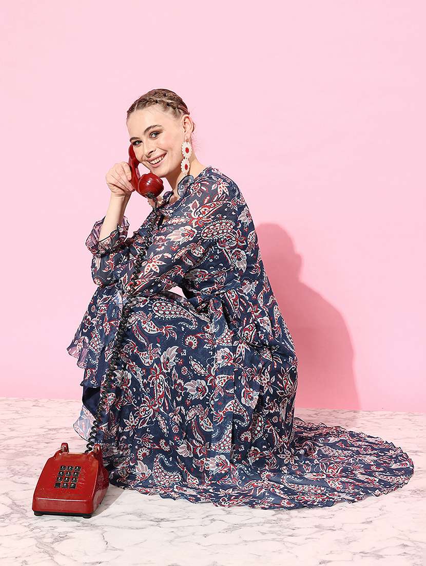 women printed long sleeve asymmetric dress - 22364228 -  Standard Image - 4