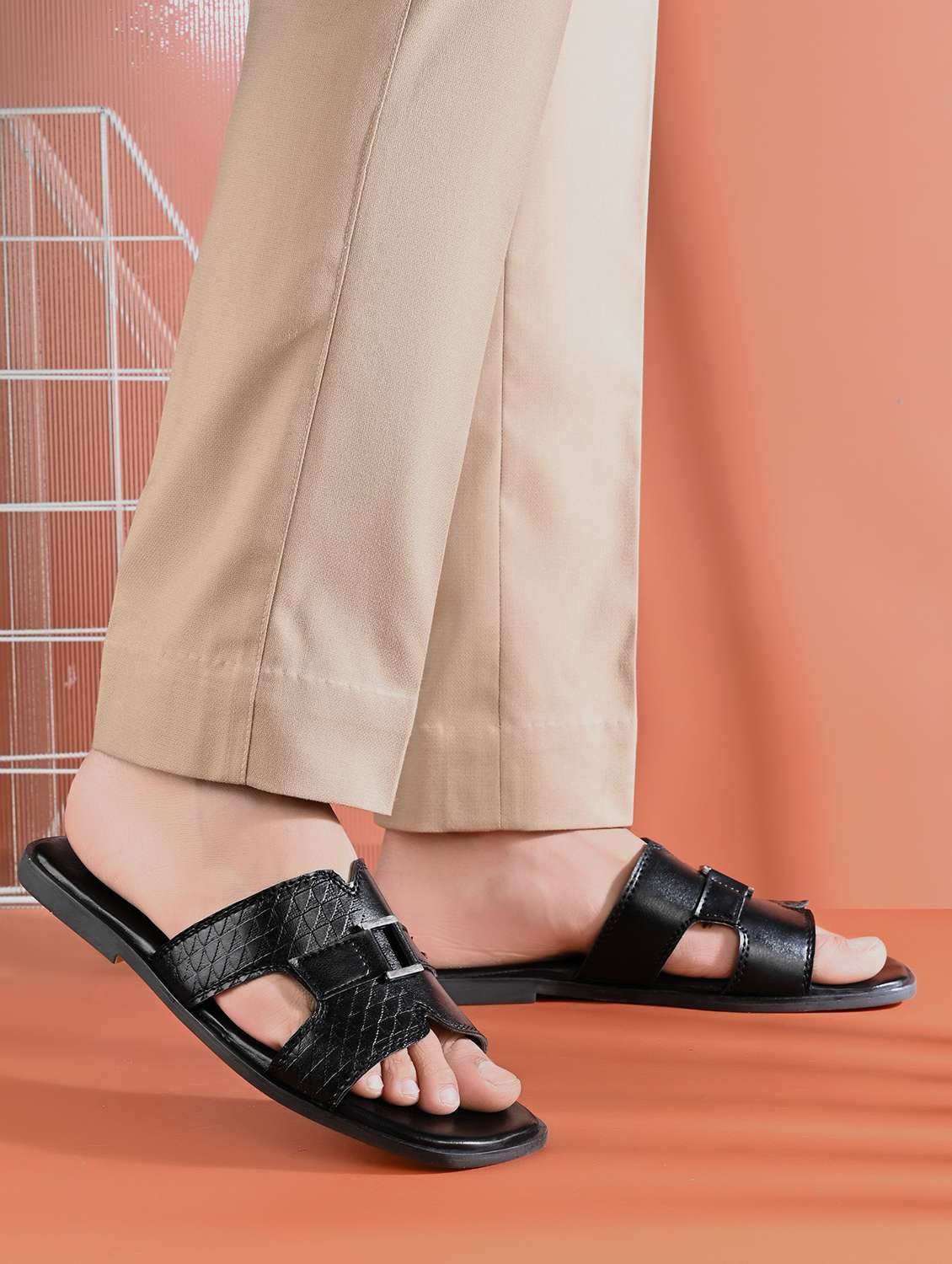 men textured slip on sandal - 22364265 -  Standard Image - 1