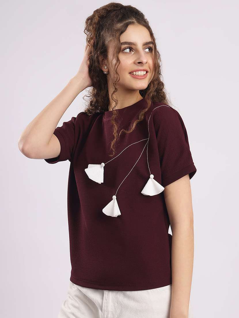 women solid short sleeve straight top - 22364416 -  Standard Image - 1