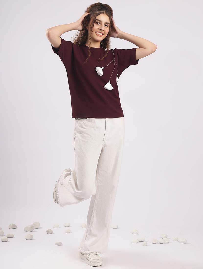 women solid short sleeve straight top - 22364416 -  Standard Image - 4
