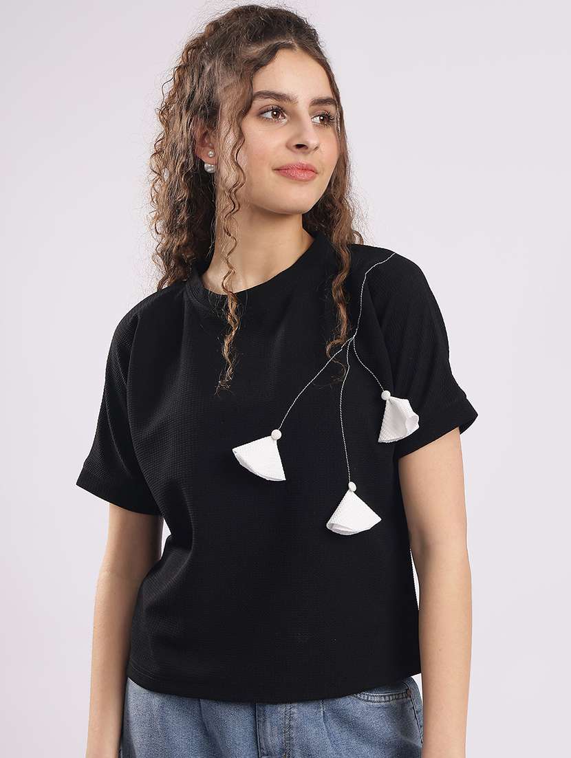 women solid short sleeve straight top