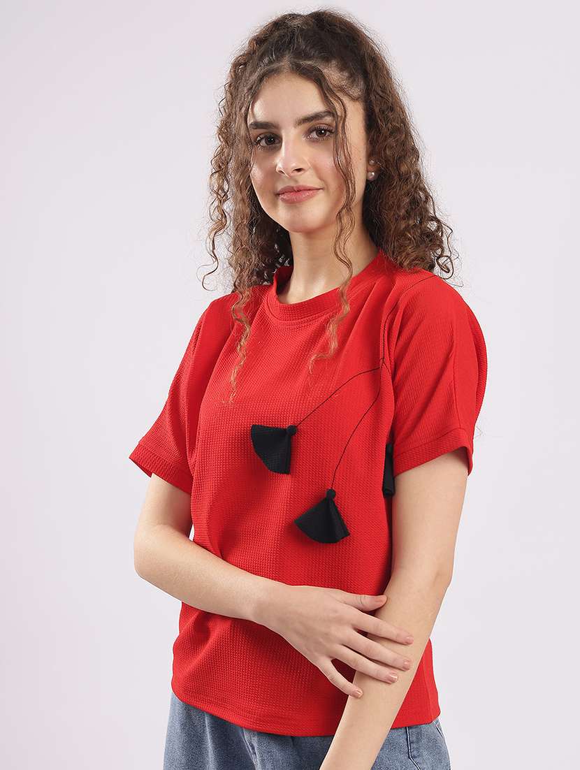 women solid short sleeve straight top - 22364418 -  Standard Image - 1