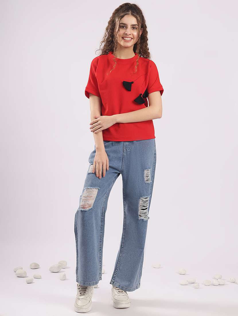 women solid short sleeve straight top - 22364418 -  Standard Image - 4