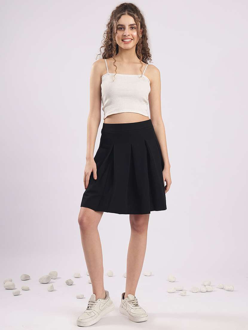 women solid high rise flared skirt - 22364422 -  Standard Image - 4