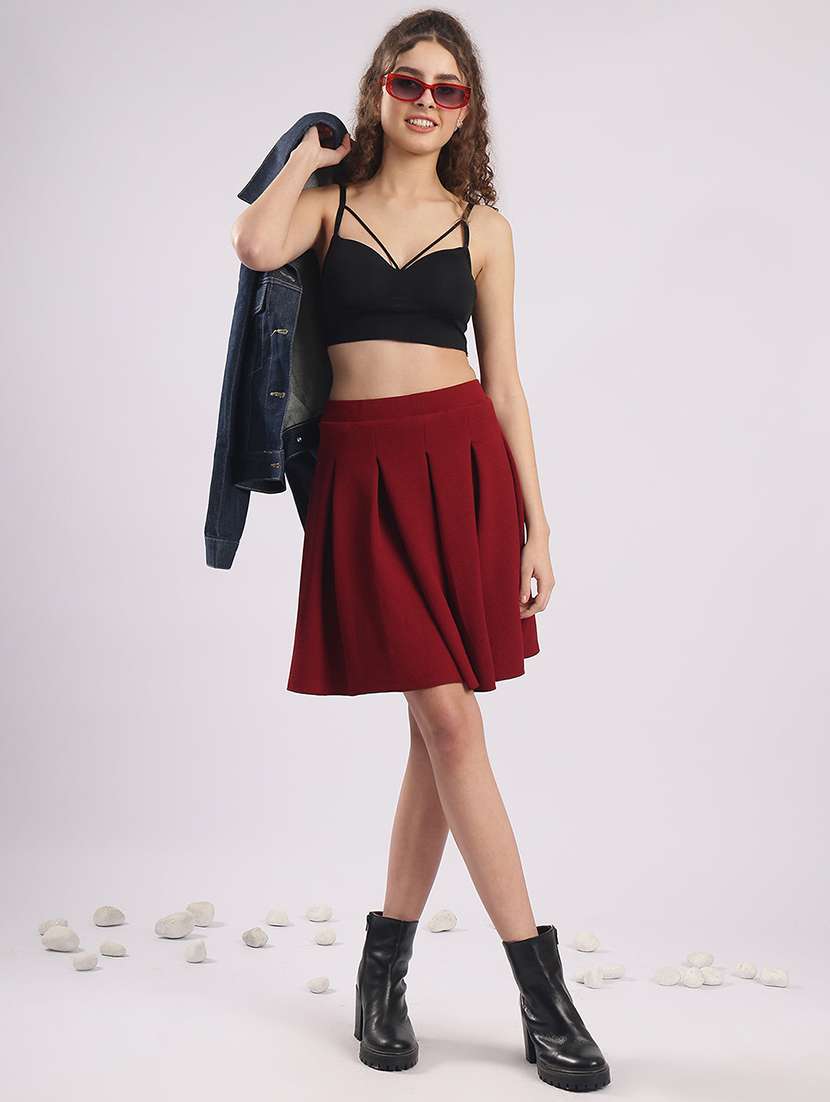 women solid high rise flared skirt - 22364425 -  Standard Image - 4