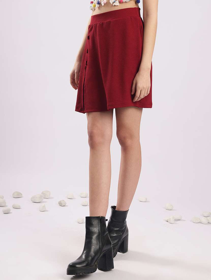 women solid high rise skirt with attached shorts - 22364427 -  Standard Image - 1