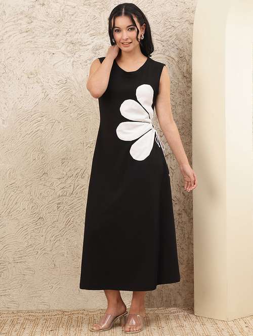 chinese dress ladies Monochrome Brushstroke Midi Dress  Classic Sleeveless A-Line  Frimunt  Clothing Co