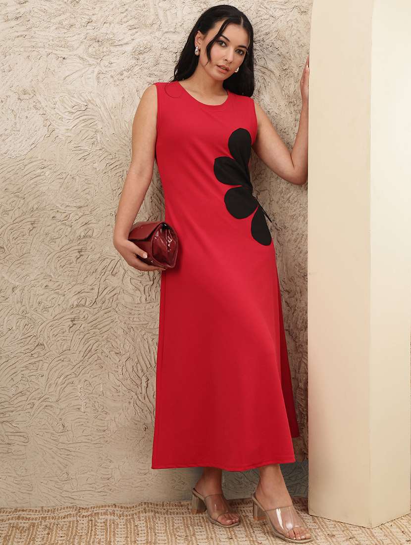 women self design sleeveless a-line dress