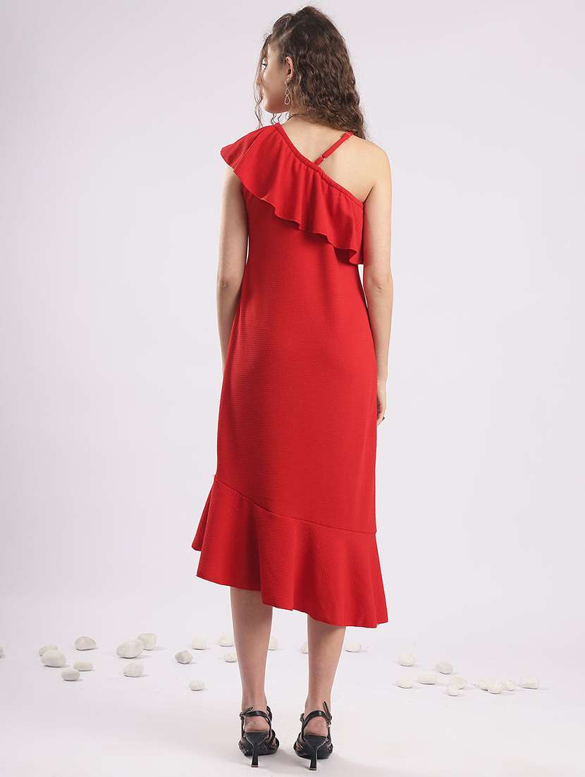 women solid single shoulder asymmetric dress  - 22364444 -  Standard Image - 4