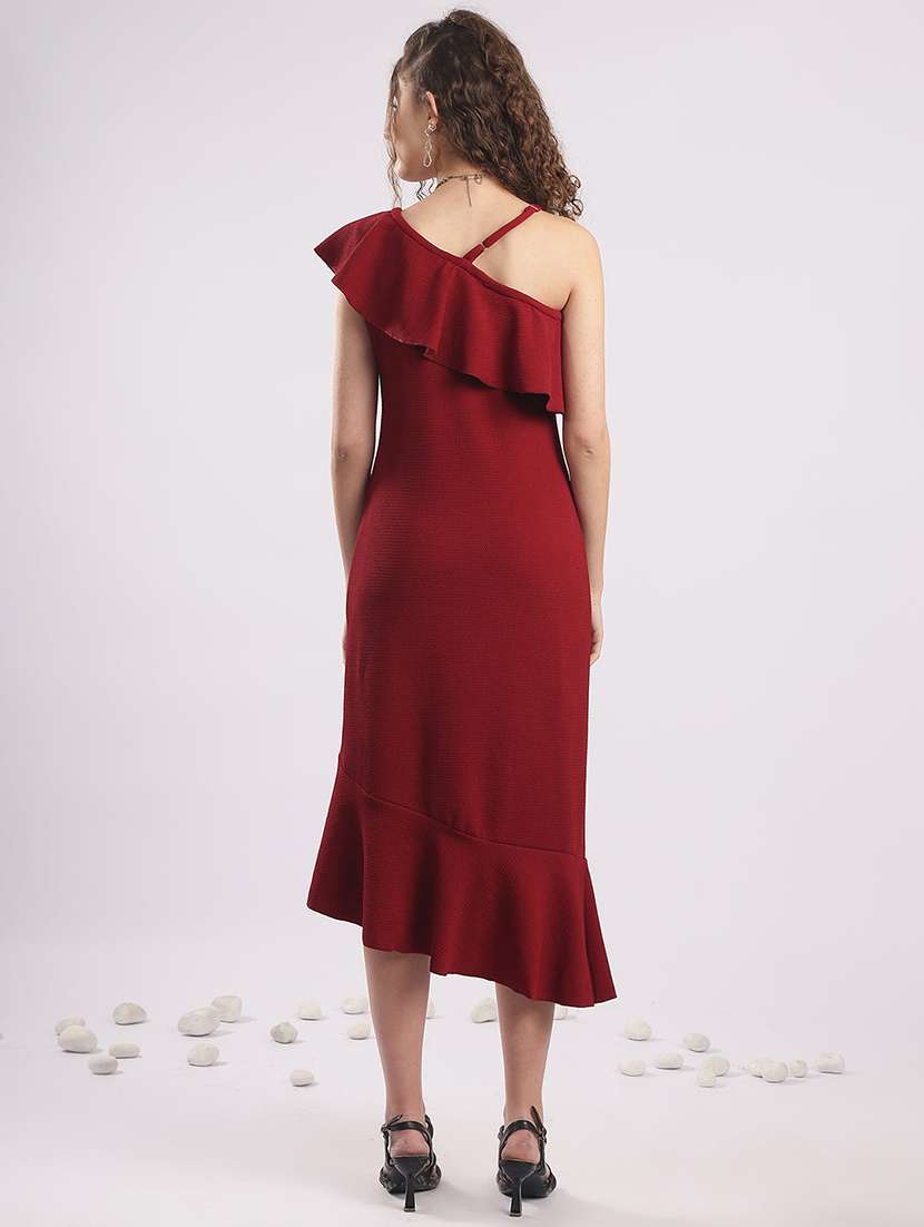 women solid single shoulder tiered dress - 22364445 -  Standard Image - 4