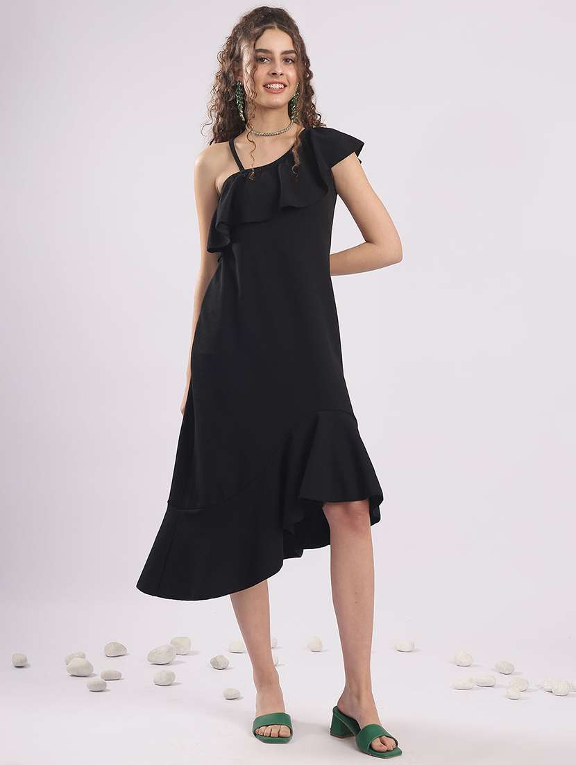 women solid single shoulder asymmetric dress  - 22364446 -  Standard Image - 4
