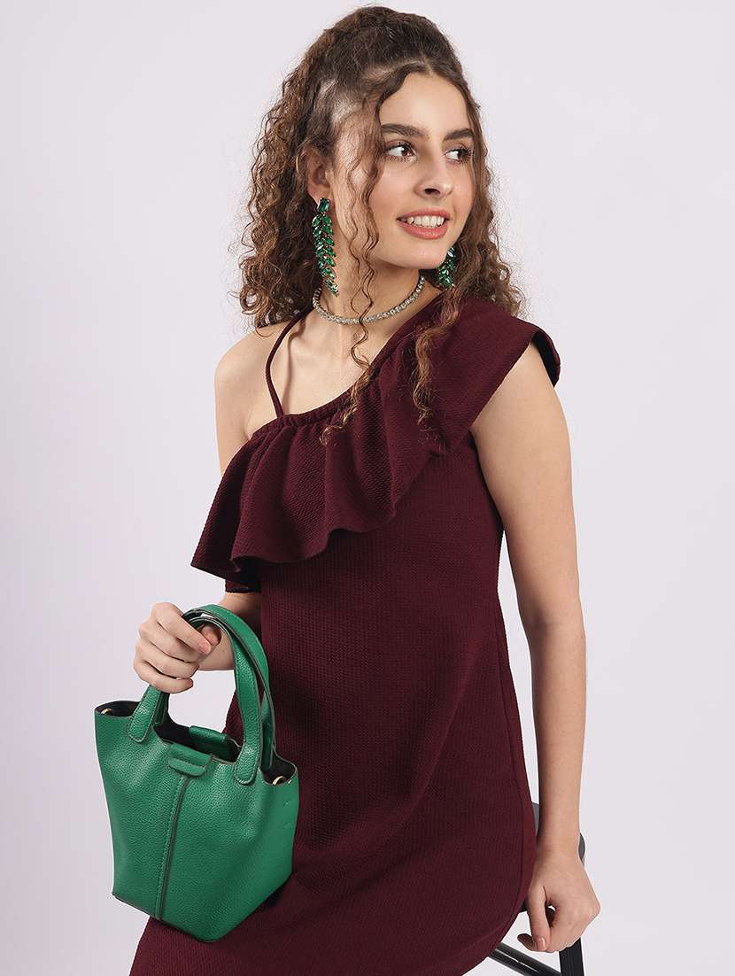 women solid single shoulder asymmetric dress  - 22364447 -  Standard Image - 1