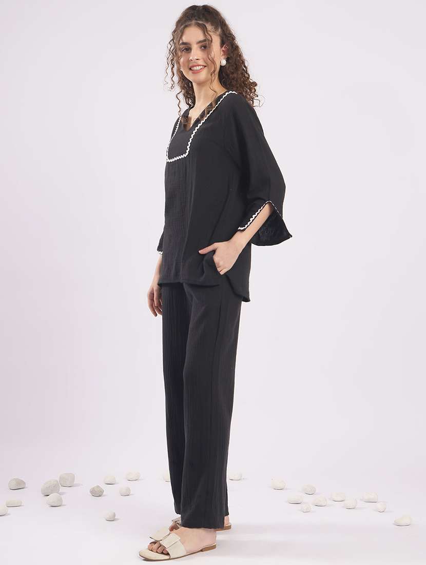 women solid top and trouser co-ord set - 22364470 -  Standard Image - 1