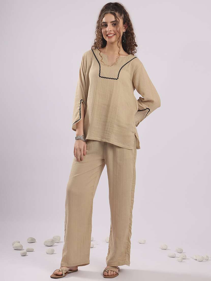 women solid top and trouser co-ord set - 22364472 -  Standard Image - 1