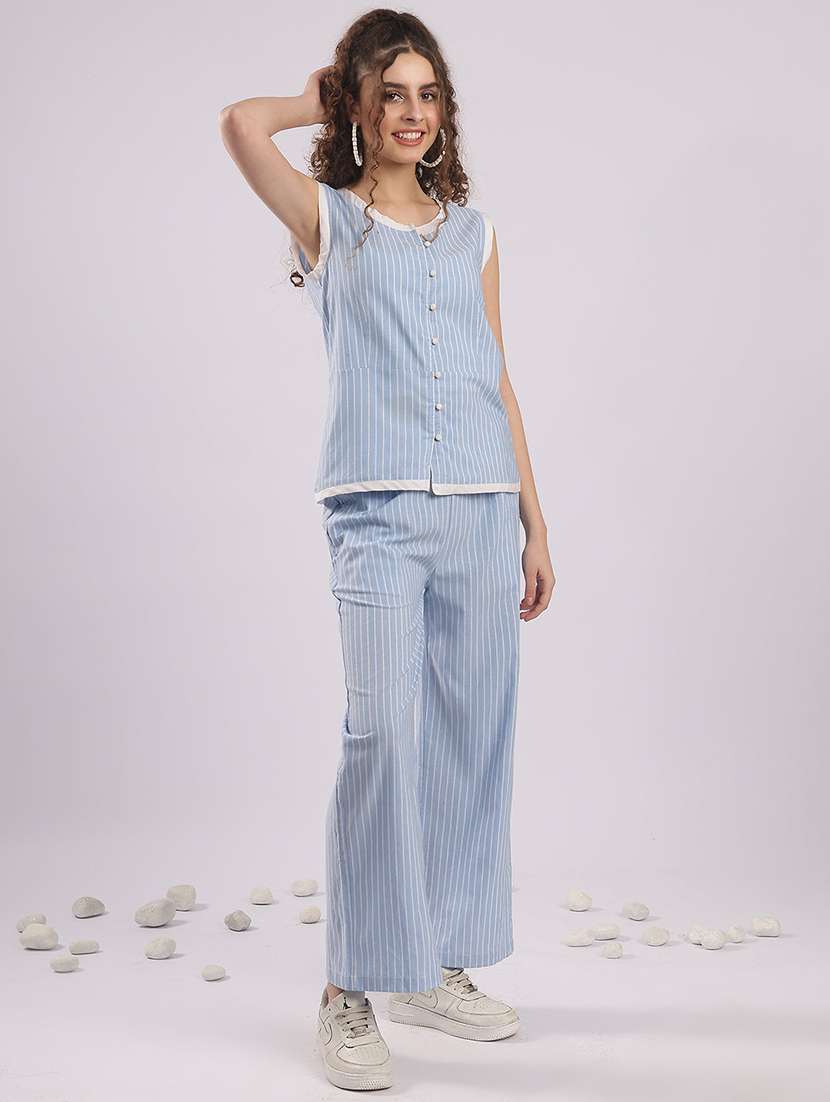women striped top and trouser co-ord set - 22364485 -  Standard Image - 1