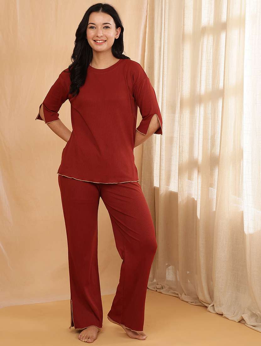 women solid nightwear pyjama set  - 22364495 -  Standard Image - 4