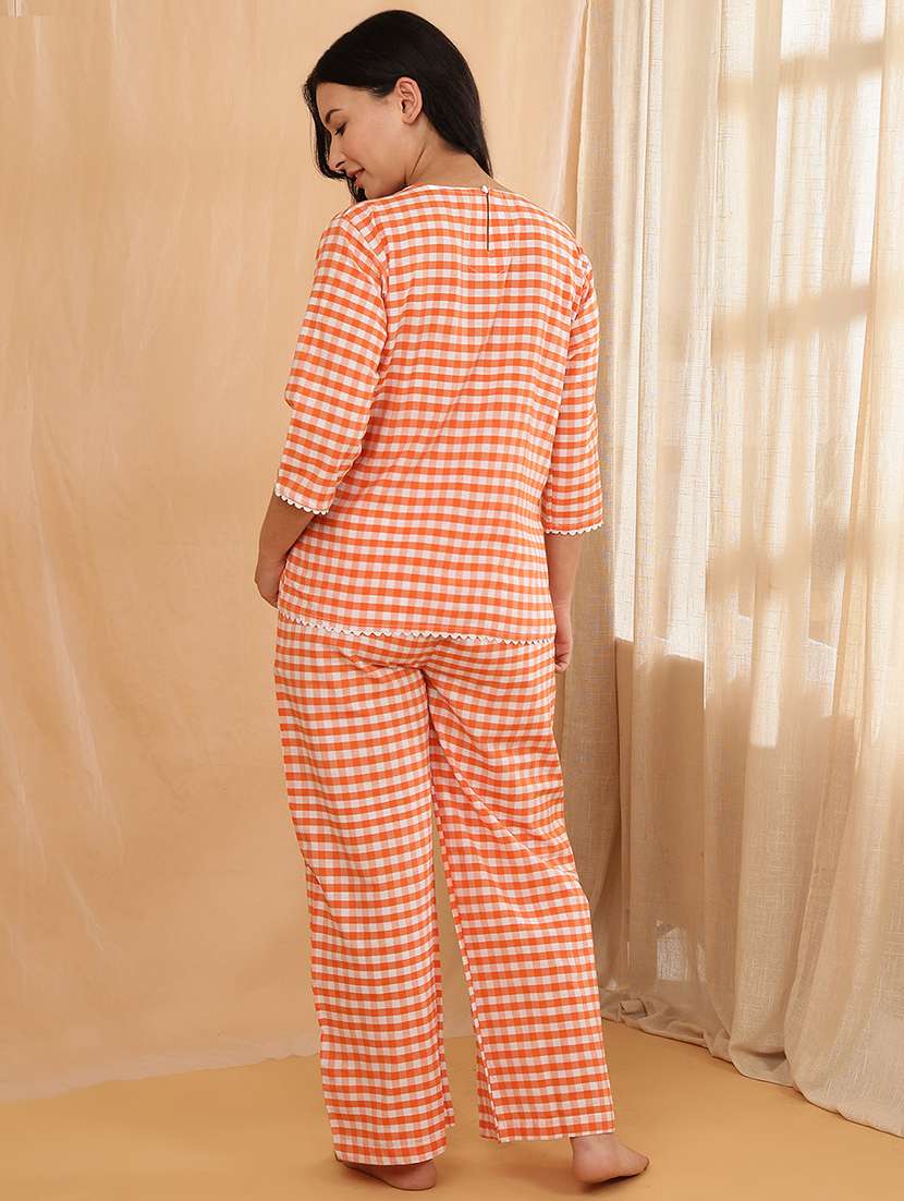 women checkered nightwear pyjama set  - 22364500 -  Standard Image - 4