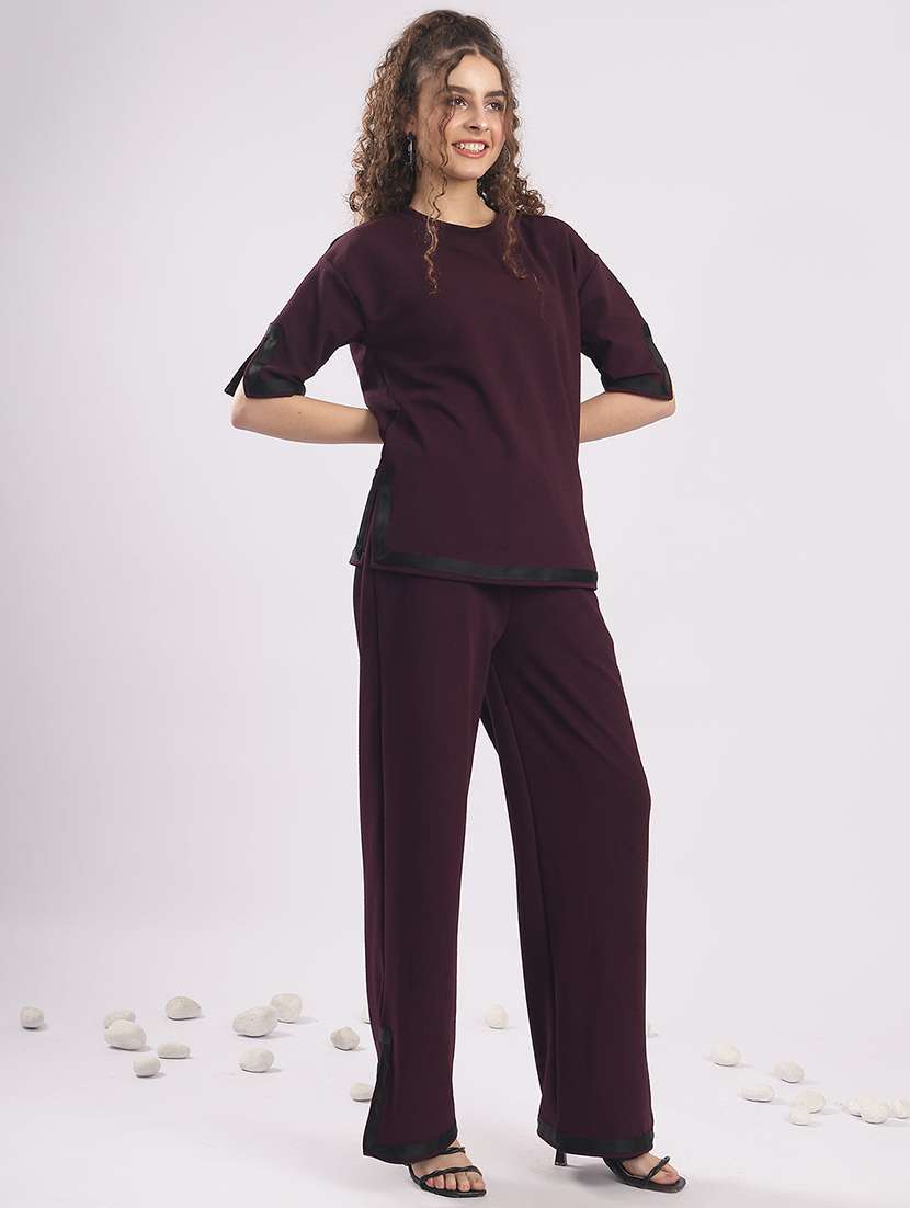 women solid top and trouser co-ord set - 22364506 -  Standard Image - 1