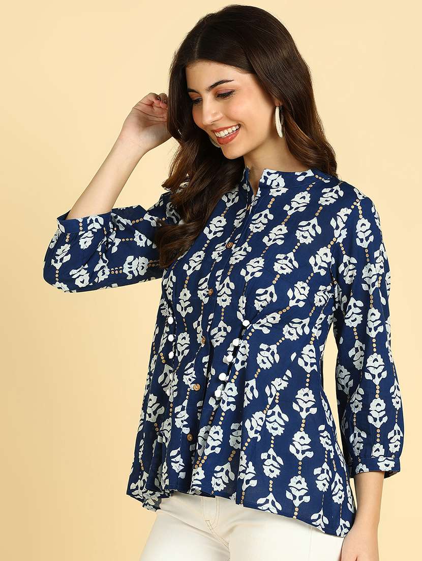 women printed mandarin collar top - 22364510 -  Standard Image - 1