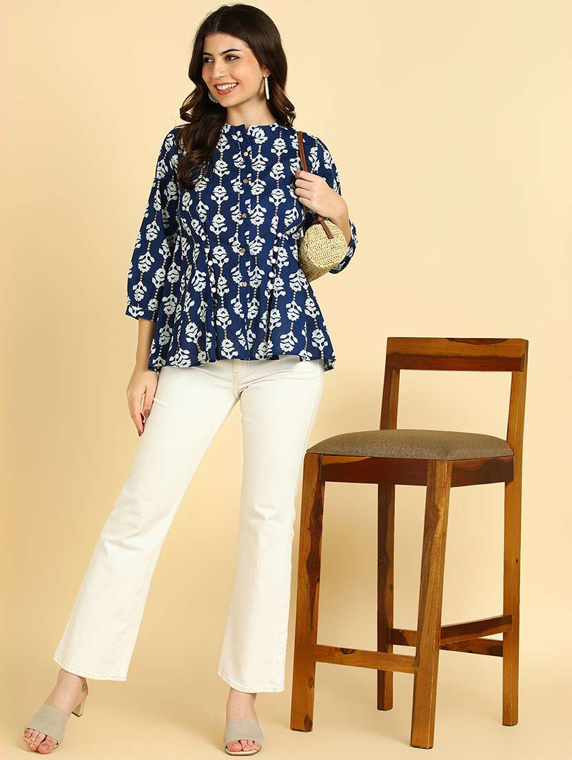women printed mandarin collar top - 22364510 -  Standard Image - 4