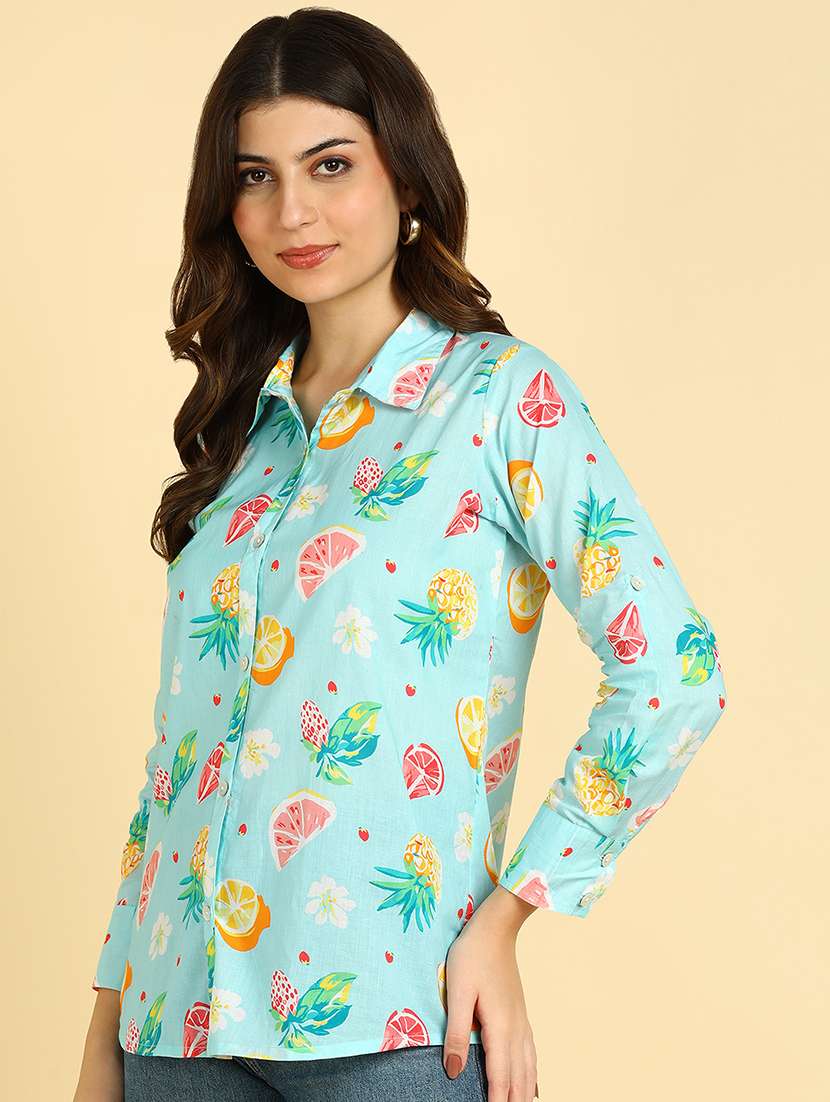 women printed collared long sleeve shirt - 22364513 -  Standard Image - 1