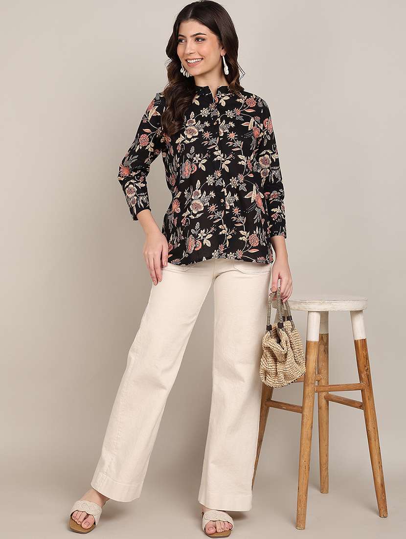 women floral print mandarin collar a-line top - 22364515 -  Standard Image - 4