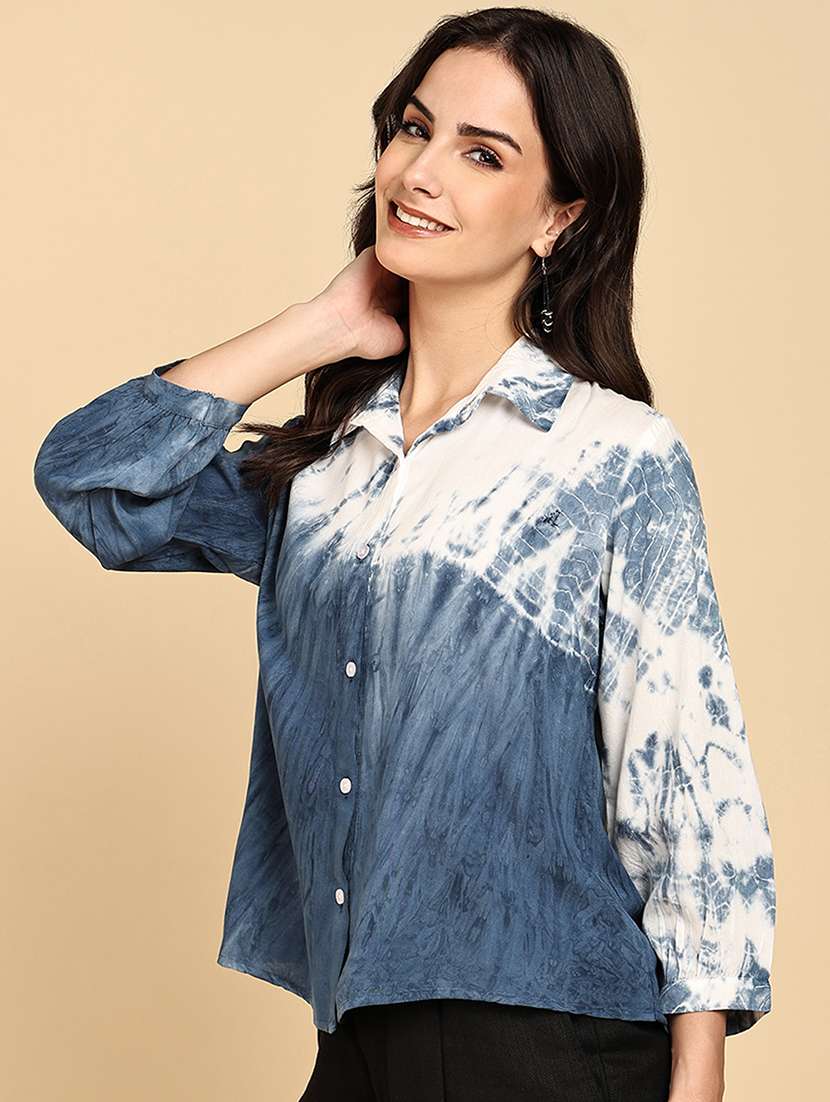 women tie & dye collared long sleeve shirt - 22364516 -  Standard Image - 1