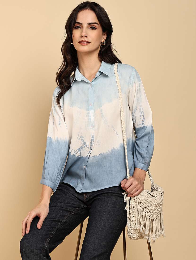 women tie & dye collared long sleeve shirt
