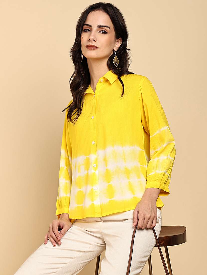 women tie & dye collared long sleeve shirt