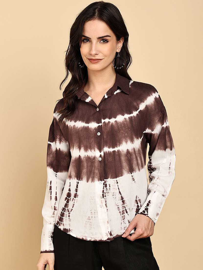 women tie & dye collared long sleeve shirt - 22364522 -  Standard Image - 1