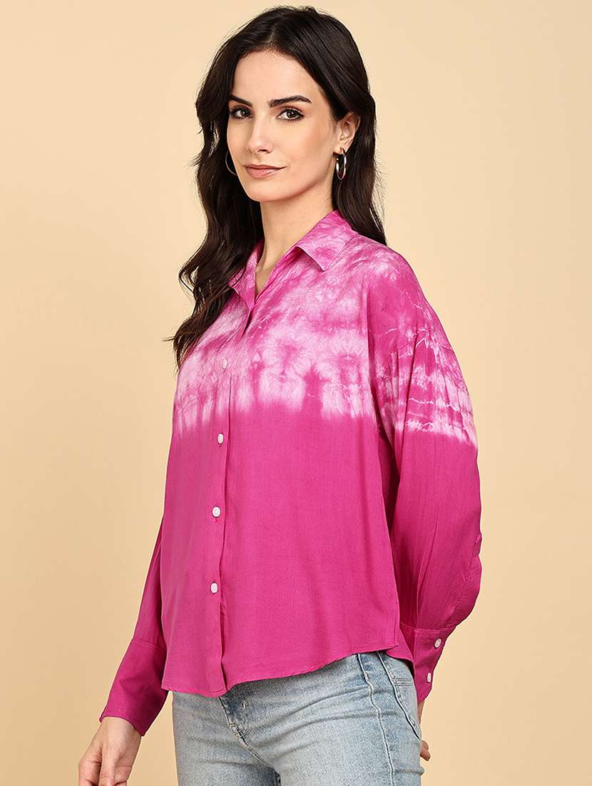 women tie & dye collared long sleeve shirt - 22364523 -  Standard Image - 1